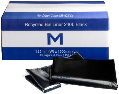 Picture of BIN LINER M 240L BLACK 725x400x1500mmx30mu CTN/150