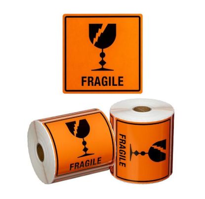 Picture of LABEL (PAPER) FRAGILE ORANGE/BLACK ROLL/500
